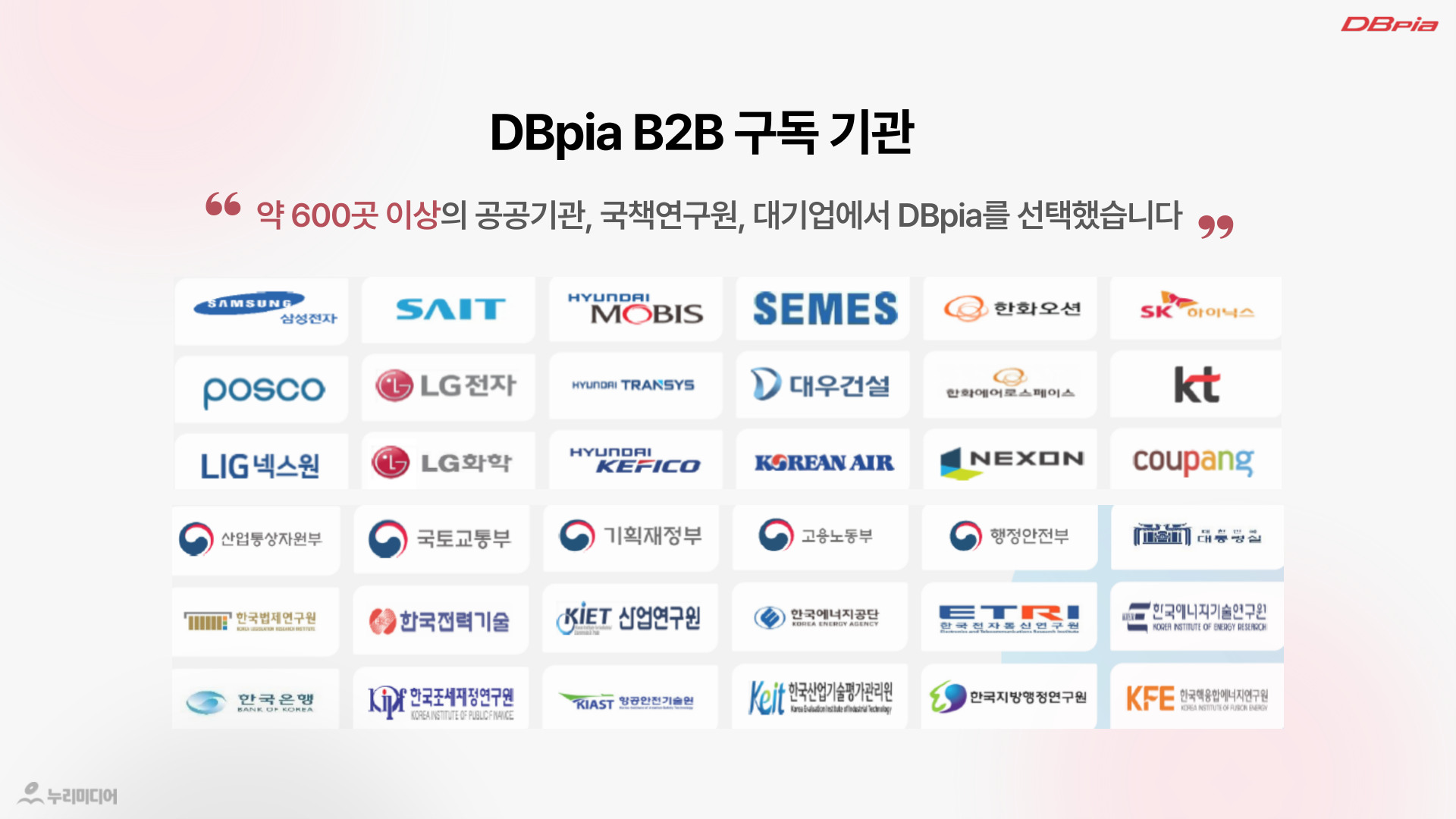 DBpia B2B 구독제안서 15페이지: 구독 기관